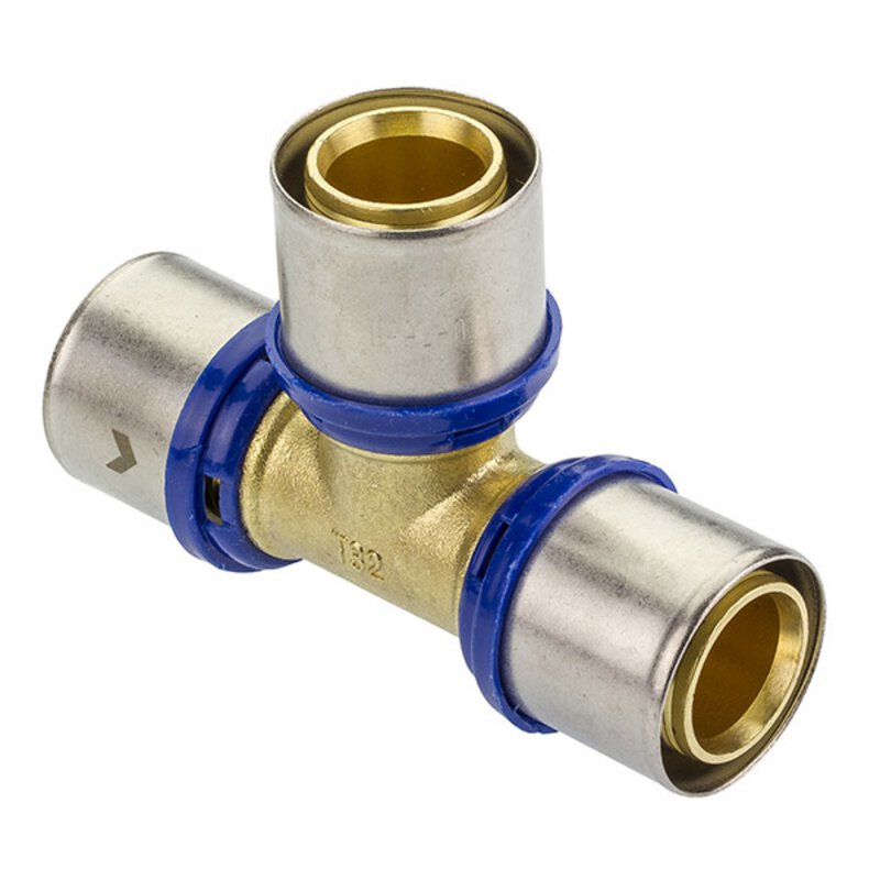 32mm WRAS Brass Equal Tee Multilayer Press Fitting