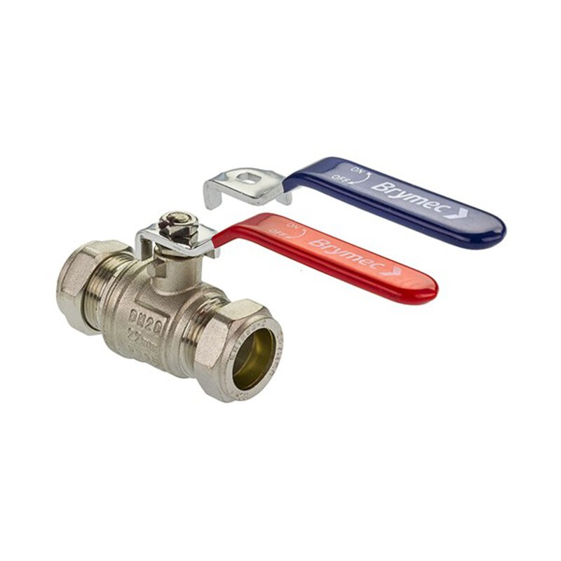 54mm Red & Blue Lever Ball Valve 1/4 Turn - Compression