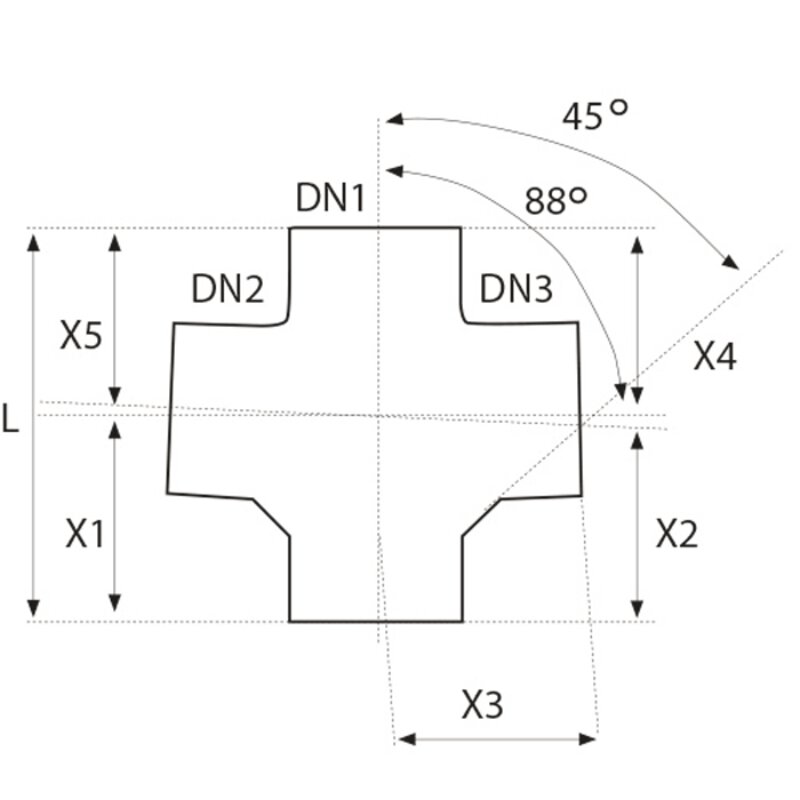 CIS 100 x 50 x 50mm 88° Double Branch Reducing Tee