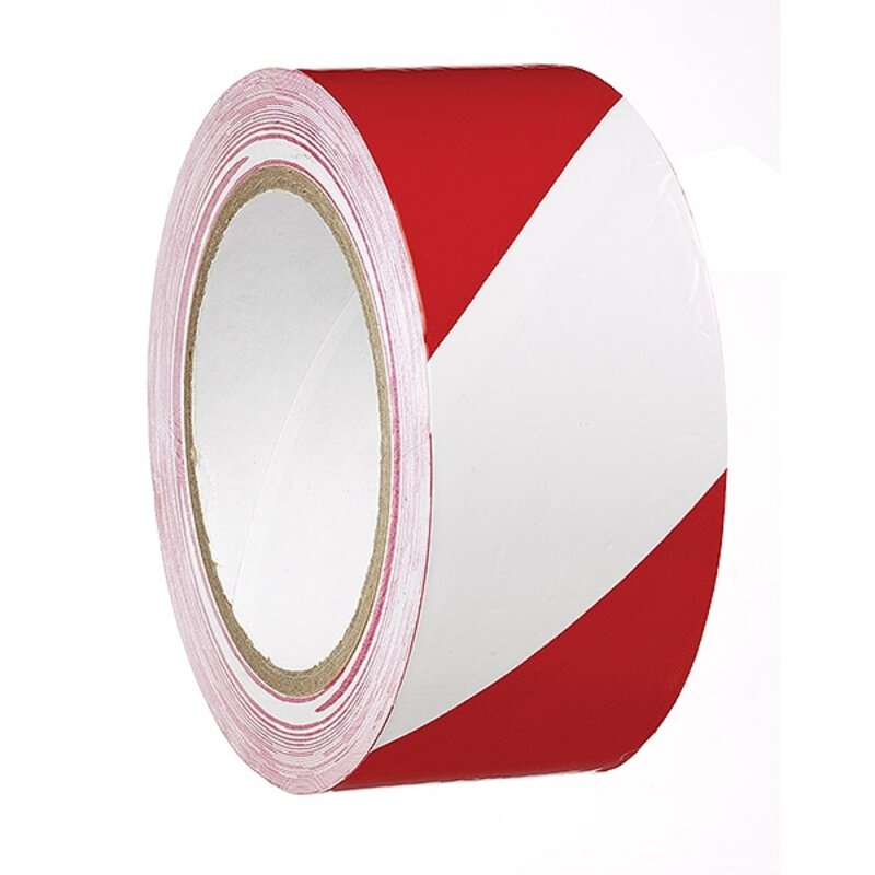 Red/White 50mm Hazard Tape - 33m Self Adhesive