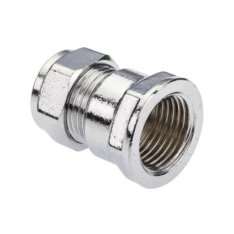 Chrome Compression 15mmx1/2" Female Iron Coupler