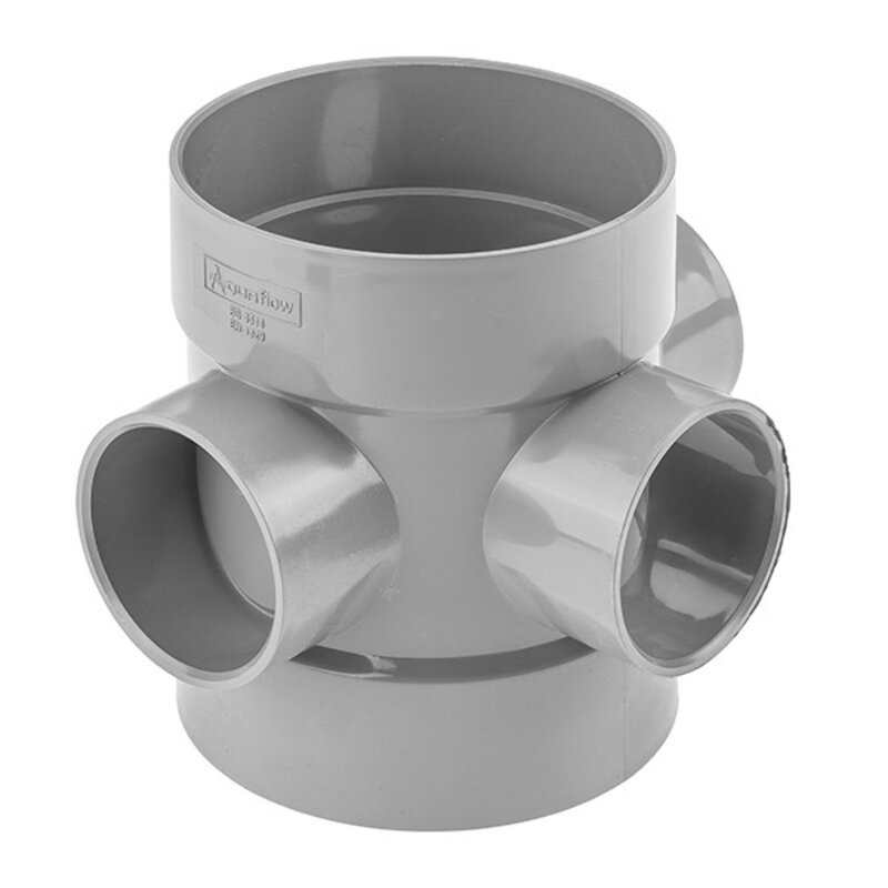 4”/100mm Short Boss Pipe, 3 x 2" Boss, Double Socket, Solvent Type - Solvent Grey