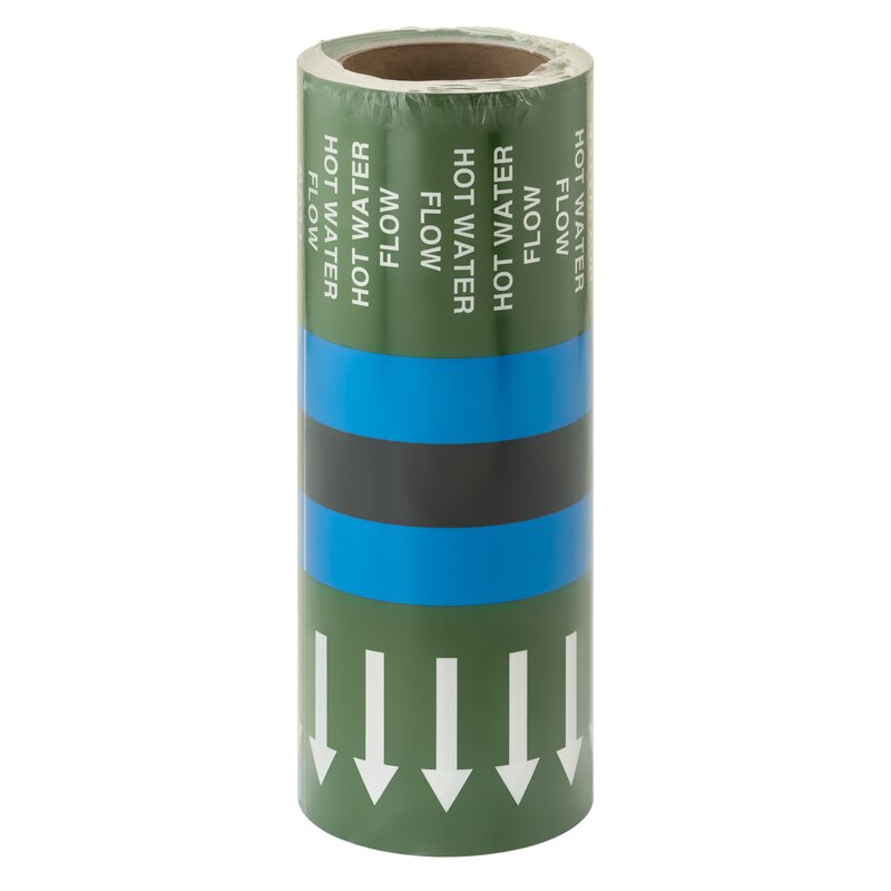 "Hot Water Flow" Pipeline Arrow ID Tape 33m BS1710:2014