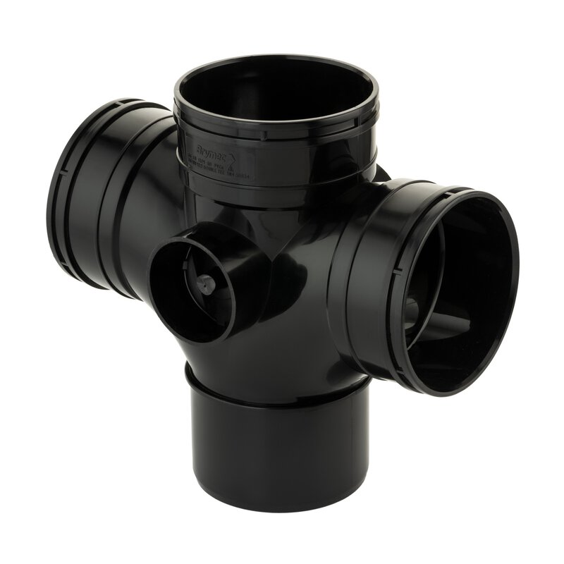 4"/110mm x 92.5° Double Branch 2" Boss Triple Socket Solvent Black