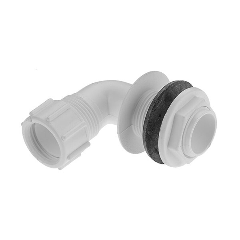 3/4" / 22mm White Overflow 90° Bent Tank Connector
