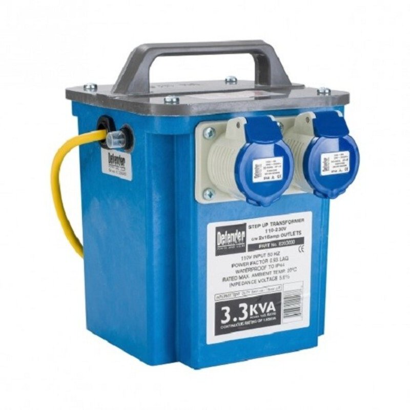 3.3kVA Step-Up Transformer - 110V input to 2x16a 230V out