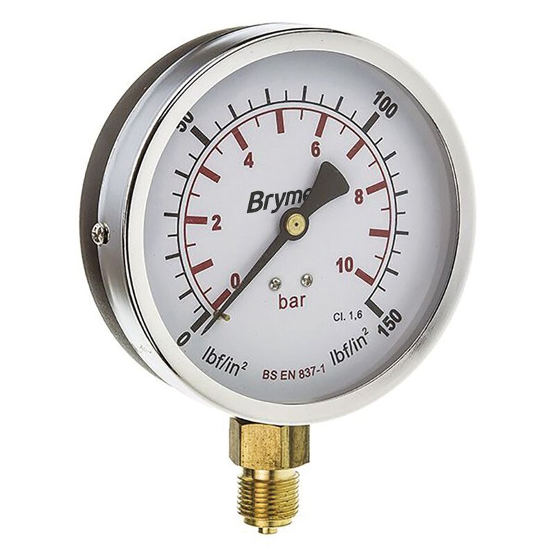 Pressure Gauge 0-10 Bar - 100mm Dia. 3/8" Bottom Connection