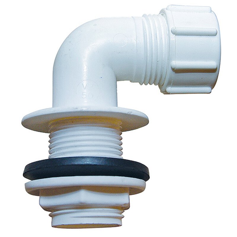 3/4" / 22mm White Overflow 90° Bent Tank Connector