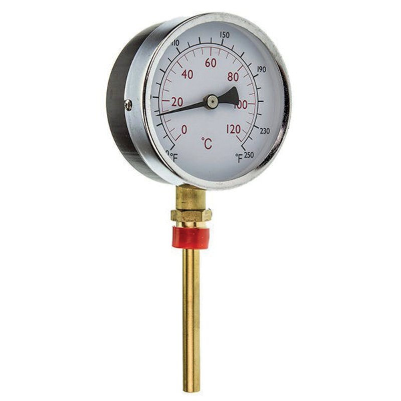 Temperature Gauge -30+50 100mm Dia. 1/2" Back x 100mm Stem