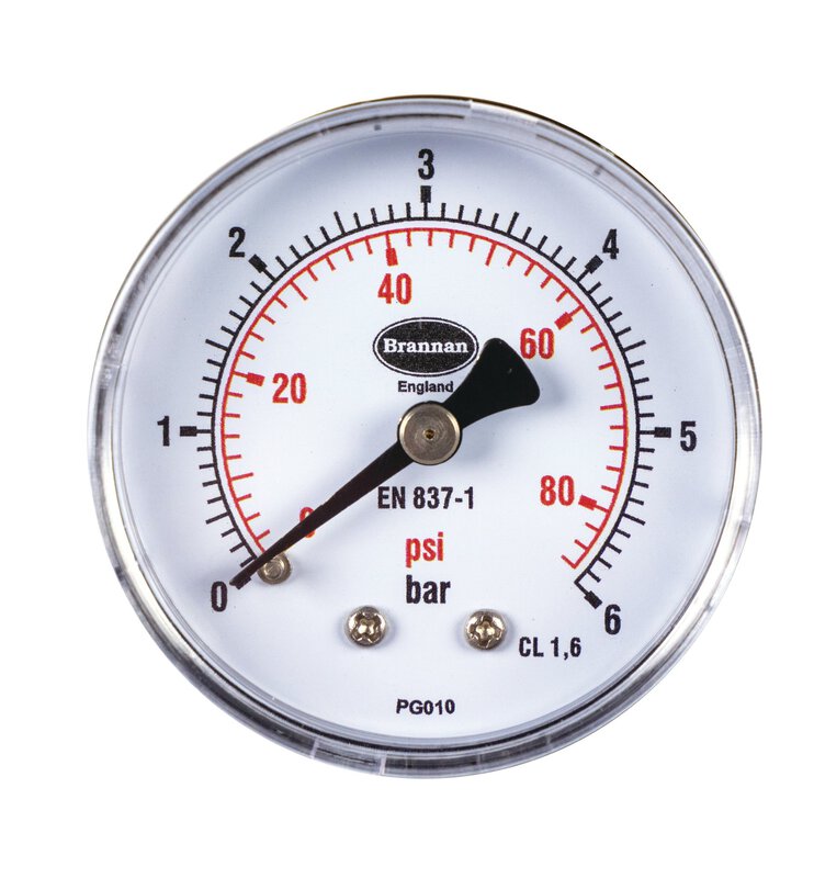 Pressure Gauge 0-4 Bar 1/4" Back Connection (50mm dia.)