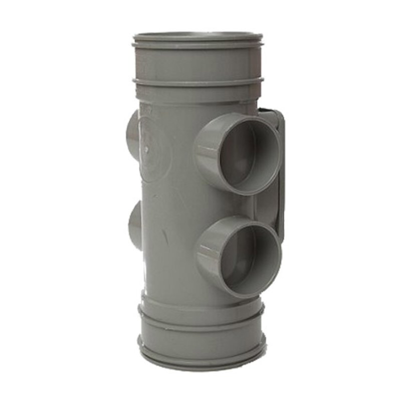 4"/110mm Access Pipe 4 x 63mm Boss, Double Socket - Solvent Grey - Type 2