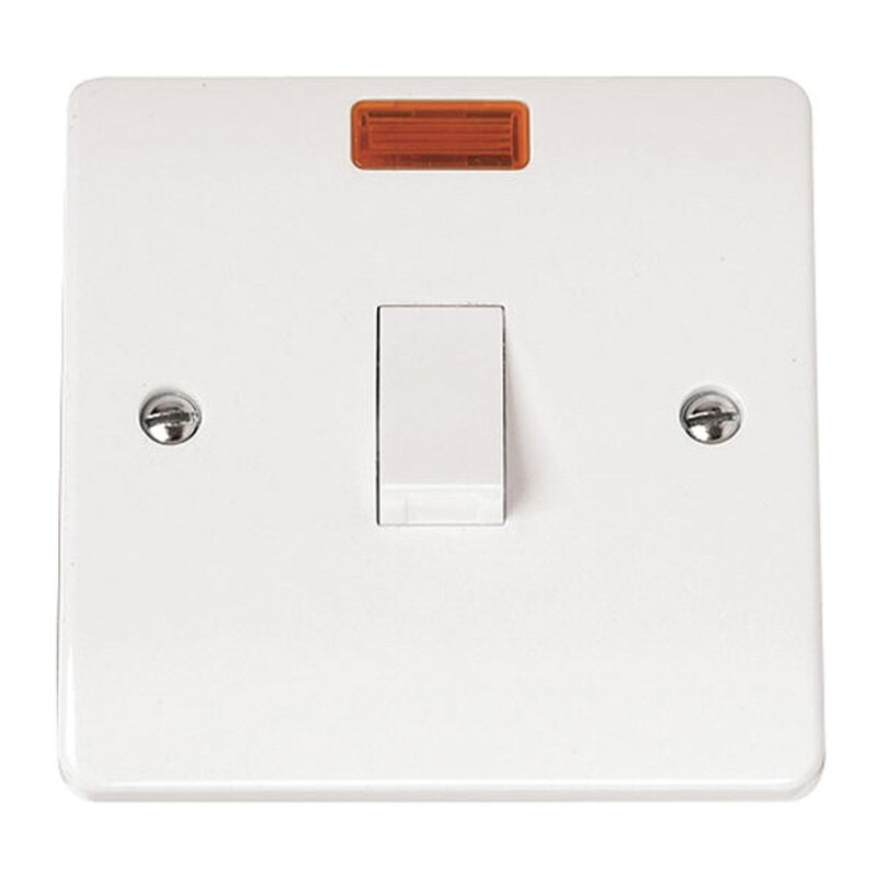 White Plastic Isolator - 20 Amp With Neon