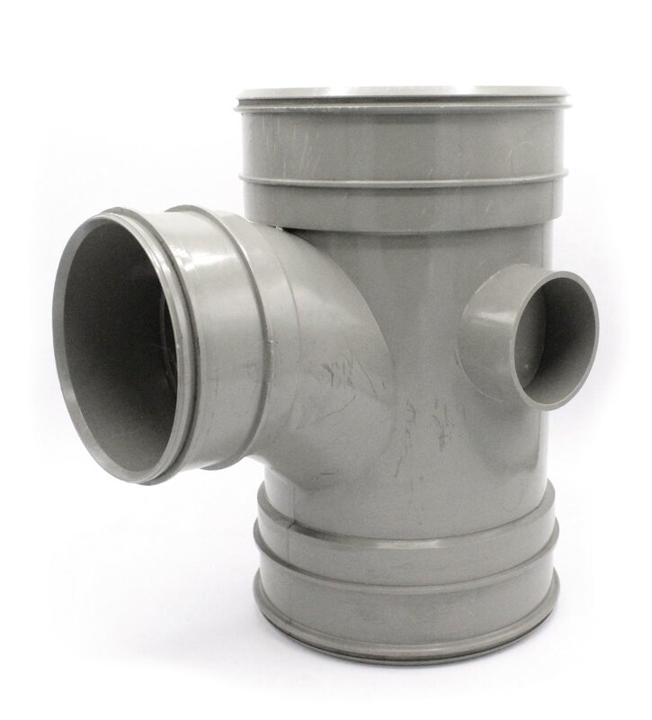 6"/160mm x 92.5° Single Reducing Branch to 4"/110mm Triple Socket Solvent Grey