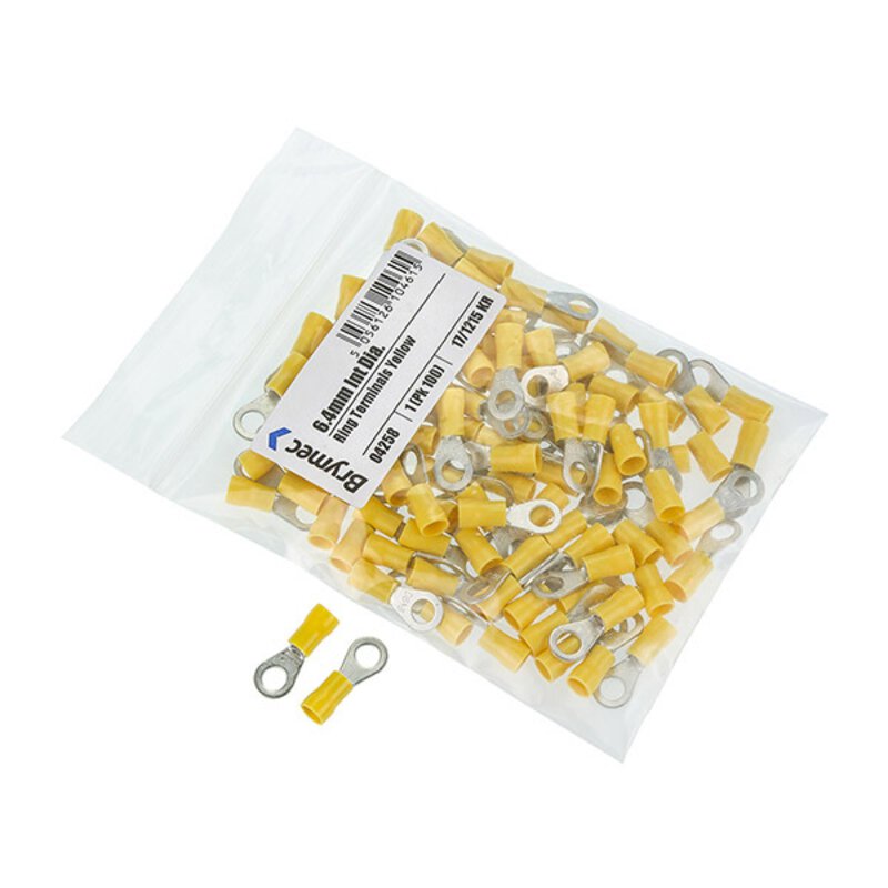 Ring Terminals Yellow - 6.4mm (Pk100)