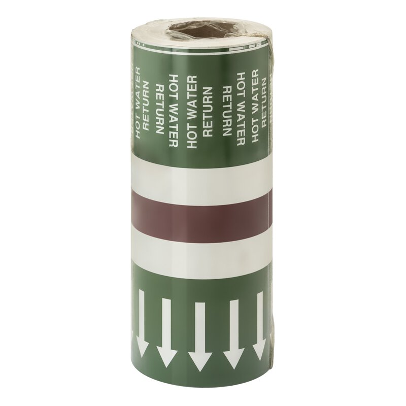 "Hot Water Return" Pipeline Arrow ID Tape 33m BS1710:2014