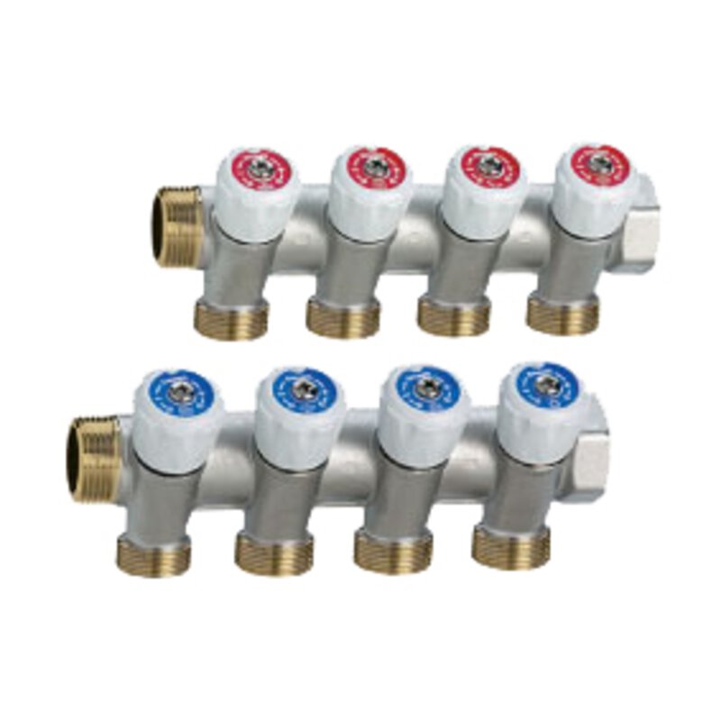 1" Brass Single Manifold WRAS 4 Port with zone iso. valves
