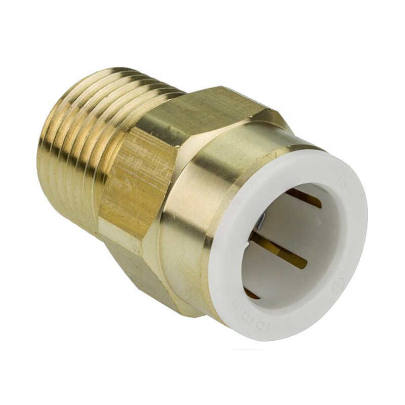 15mm x 1/2" Male Iron Adaptor - Brass Polybutylene Push-Fit