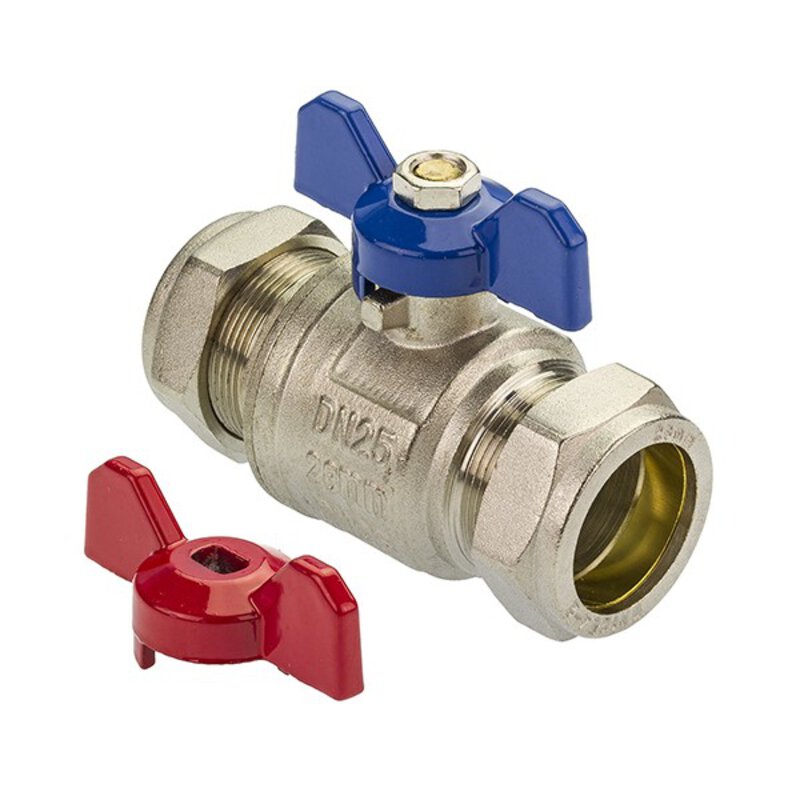 28mm Red & Blue Butterfly Handle Ball Valve