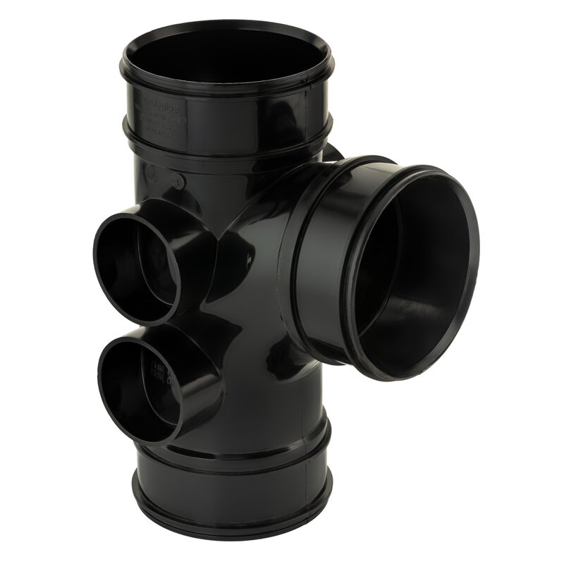 4"/110mm x 92.5° Single Branch 4 x 63mm Boss Triple Socket Solvent Black