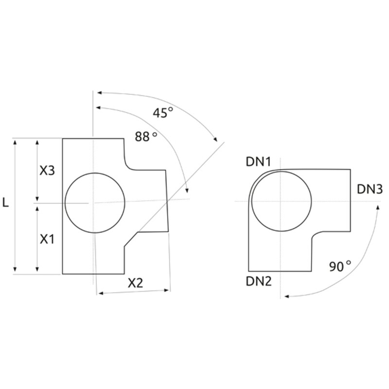 CIS 100mm 88° Corner Branch Tee
