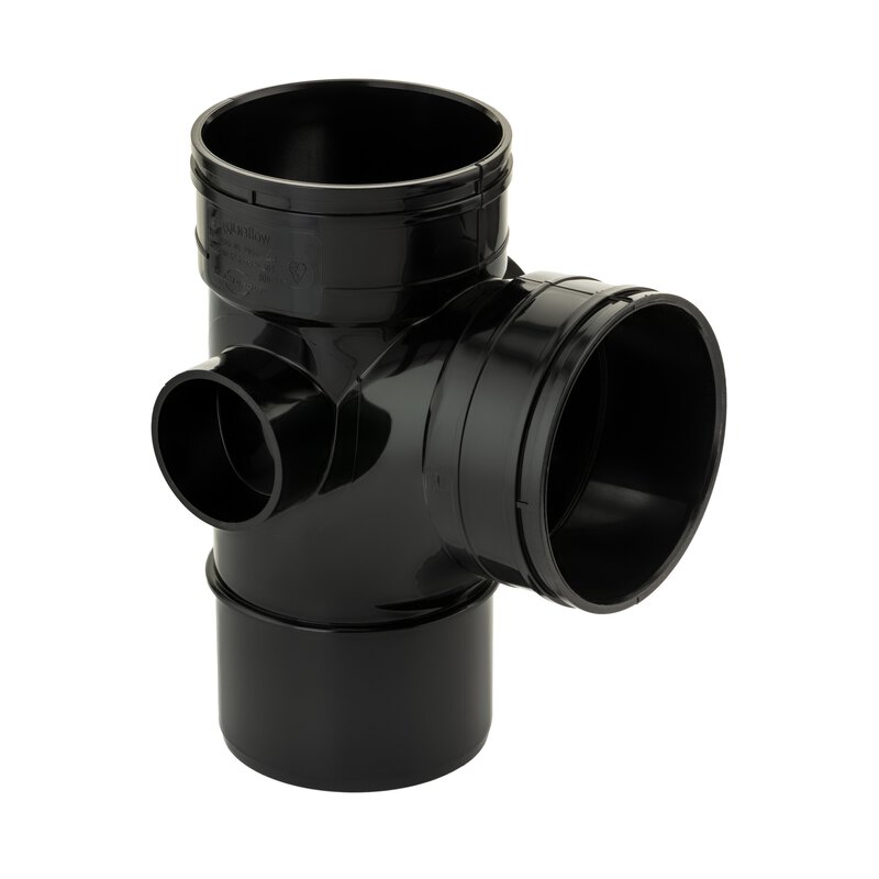 4"/110mm x 92.5° Single Branch 2" Boss Double Socket Solvent Black