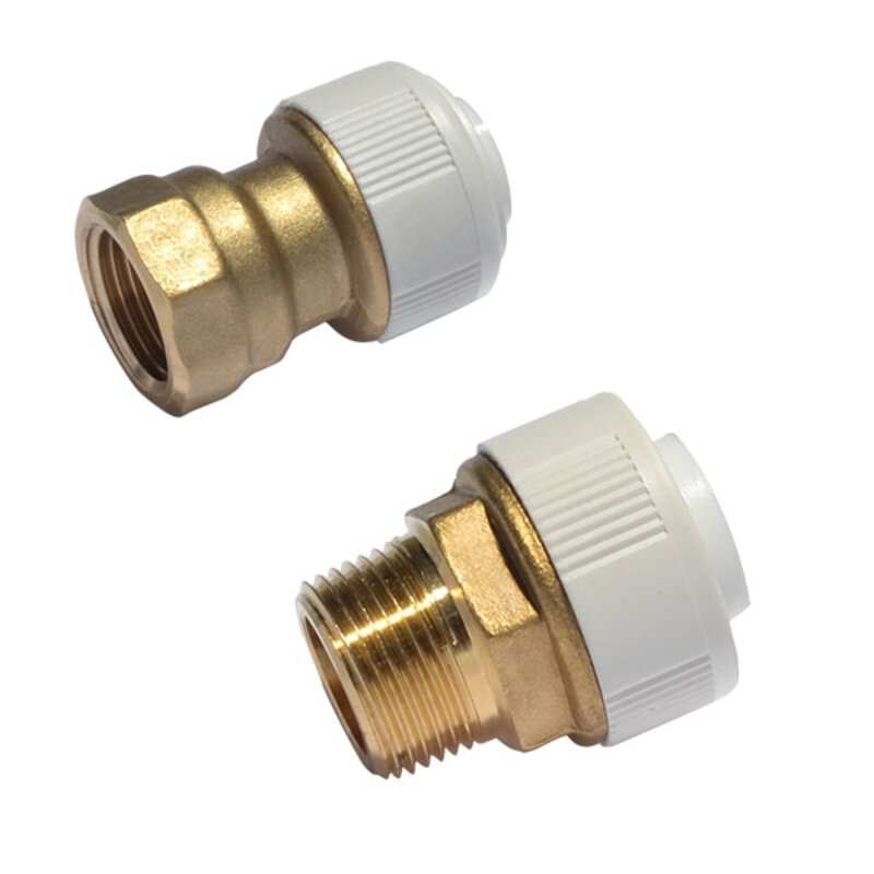 15mm x 1/2" Male Iron Adaptor - Brass Polybutylene Push-Fit