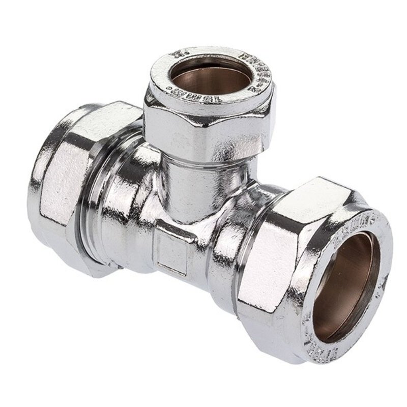 Chrome Compression 22mm x 22mm x 15mm Reducing Tee